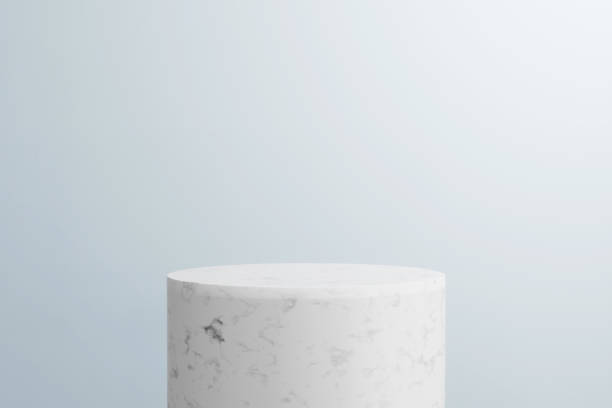 istock 3d render abstract background, Mockup scene. white marble podium and blue background. 1251188588
