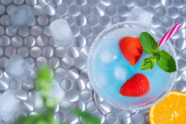 istock Strawberry cocktail mojito in metal background table 1251190995