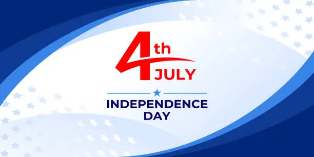Vector illustration of Happy independence day. Fourth of July. Vector banner, greeting card for social media. Happy independence Day greetings for the United States on July 4. Text on a blue background and flag of America.