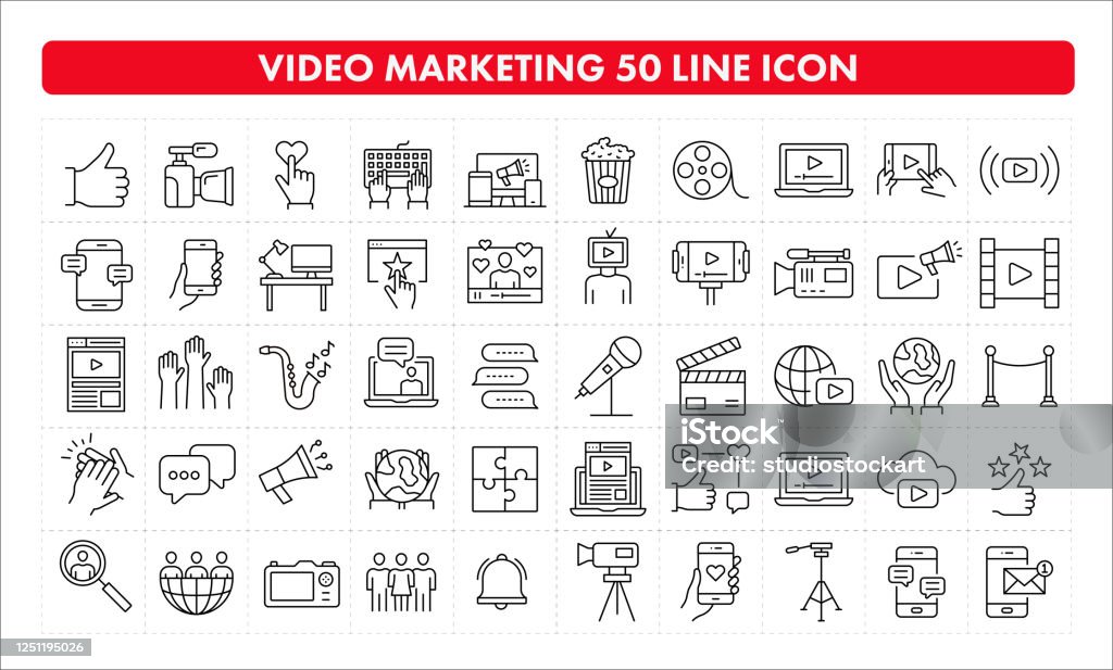 비디오 마케팅 50 라인 아이콘 - 로열티 프리 가정용 캠코더 벡터 아트