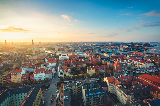 Copenhagen old town during sunset.