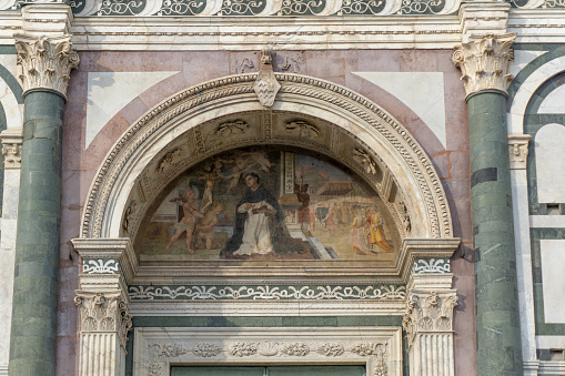 Italian monument Santa Maria Novella church. Renaissance and gothic architecture tourist attraction near train station.