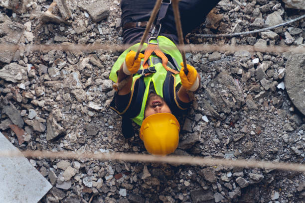 istock Work safety saves your life. Construction worker falls 1251201962