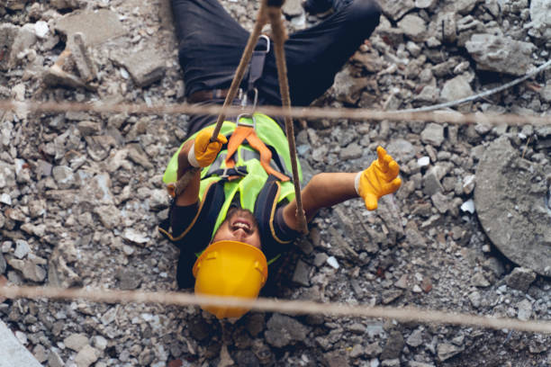 istock Work safety saves your life. Construction worker falls 1251201966