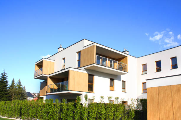 istock Modern apartment building with wooden facade 1251205078