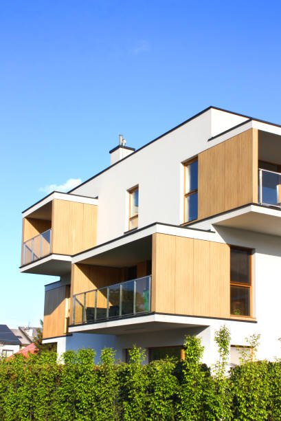 istock Modern apartment building with wooden facade 1251205084