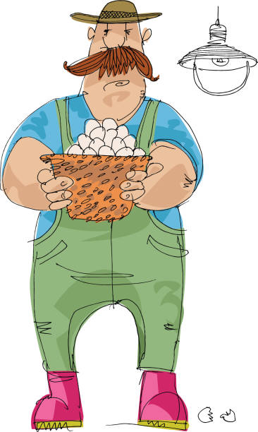 ilustrações de stock, clip art, desenhos animados e ícones de farmer holding basket with eggs. - characters pen shoe vector