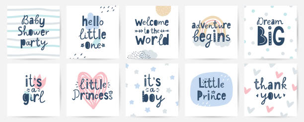 set of vector cards for baby shower party vector art illustration