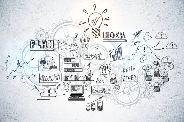 istock Drawing charts and business concept on concrete wall. 1251207951