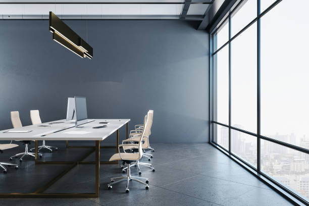 istock Bright coworking office interior with city view 1251208732