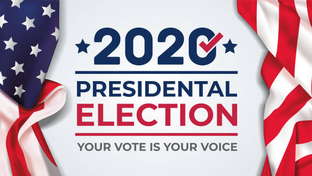 illustrazioni stock, clip art, cartoni animati e icone di tendenza di striscione elettorale presidenziale degli stati uniti d'america 2020. striscione elettorale voto 2020 con bandiera americana - election voting presidential election voting ballot