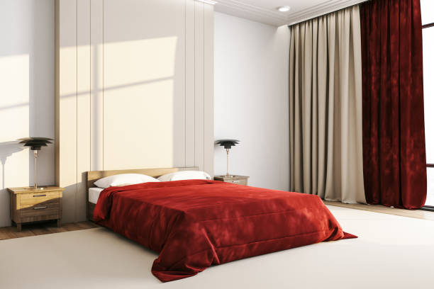 istock Modern bedroom interior with red cover 1251208926