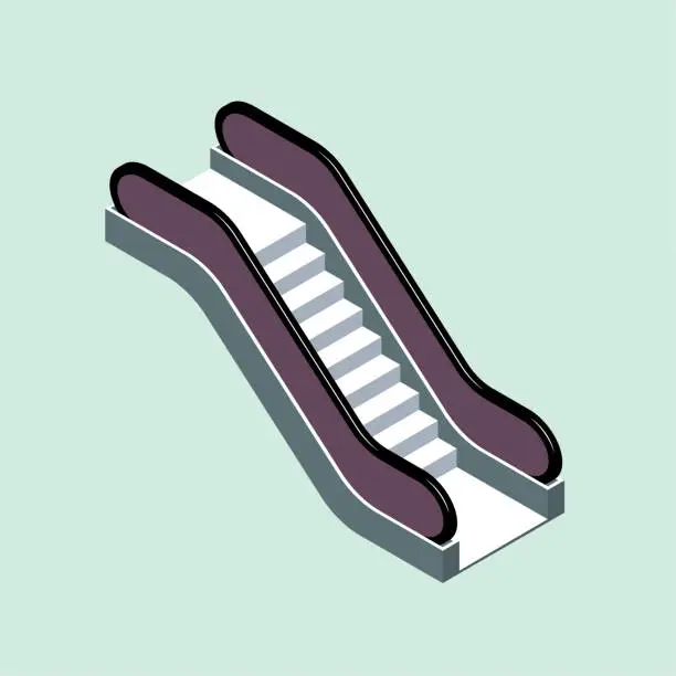 Vector illustration of Vector drawn escalator, isolated on blue background.