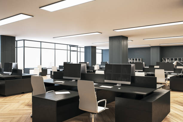 istock Coworking office interior with megapolis city view 1251209655