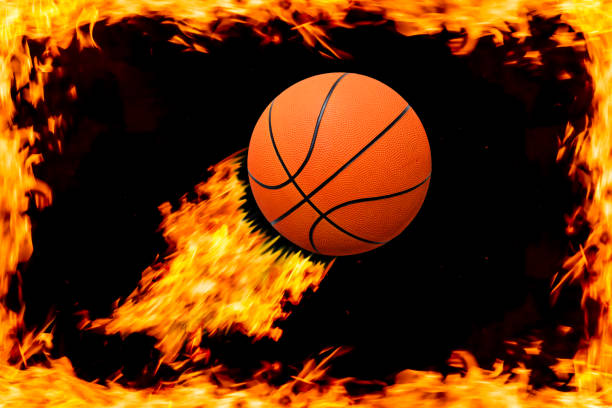 istock Flaming basketball in a fire frame 1251209659