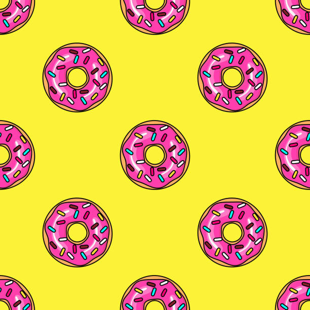 Donut Seamless Pattern For Fabric Wrapping Wallpaper Decorative Print Pink  Donut With Different Topping On Yellow Background Stock Illustration -  Download Image Now - iStock