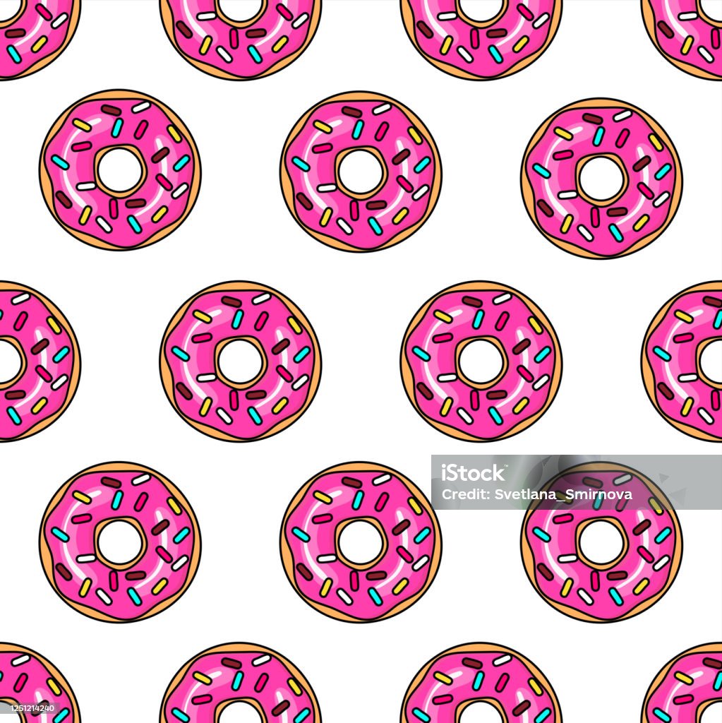 Donut Seamless Pattern For Fabric Wrapping Wallpaper Decorative Print Pink  Donut With Different Topping On White Background Stock Illustration -  Download Image Now - iStock