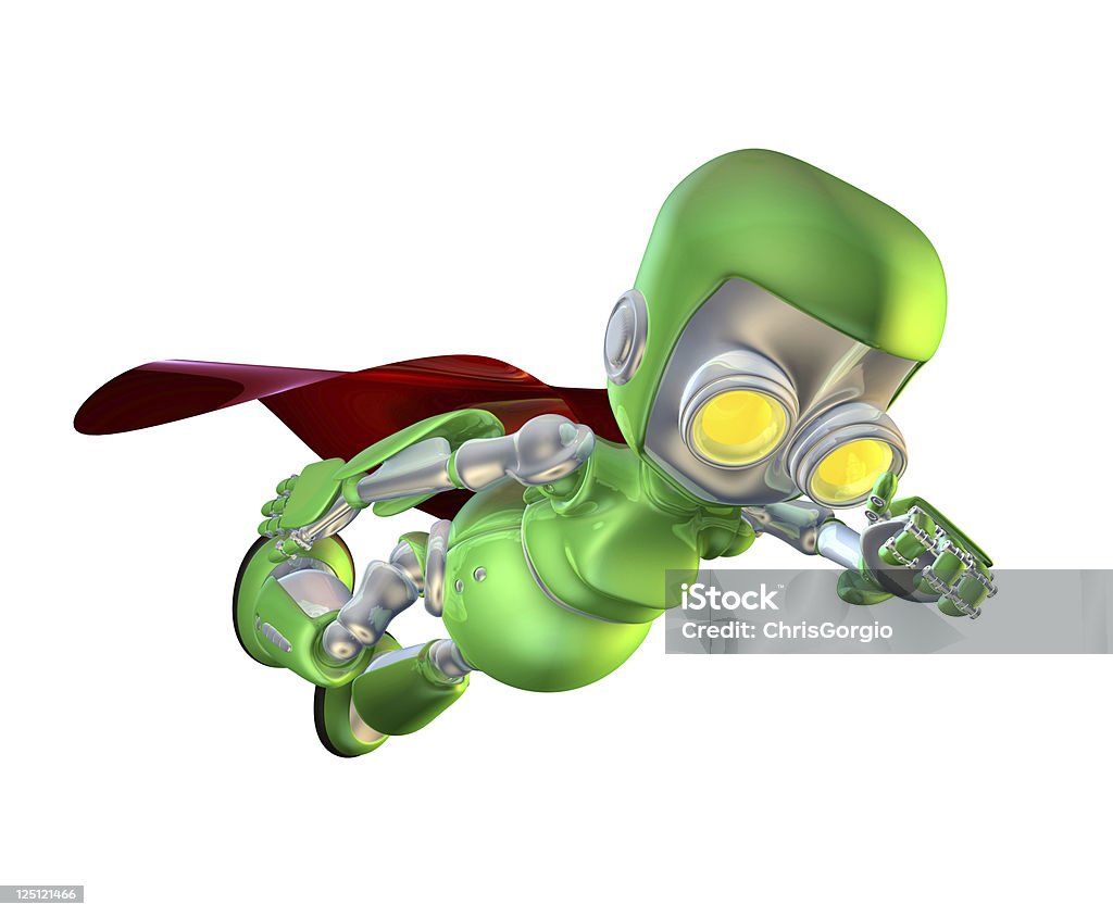 Hübsch Grün Metall Roboter-Charakter Superheld - Lizenzfrei Außerirdischer Stock-Foto