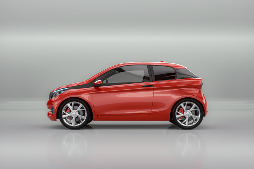 Generic brandless red modern car. 3D generated image. Vehicle isn't based on any real model.