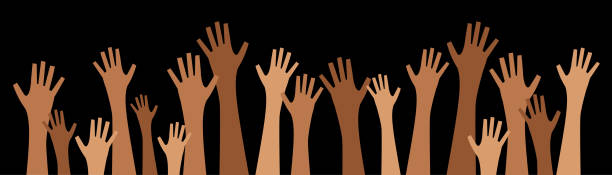 Diverse Graphic Raised Hands Vector illustration of diverse graphic raised hands on a black background. brown university stock illustrations
