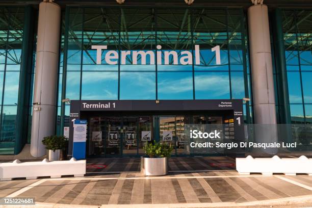 One Of The Entrances To Terminal 1 Of Leonardo Da Vinci Airport In Fiumicino Rome Italy Stock Photo - Download Image Now