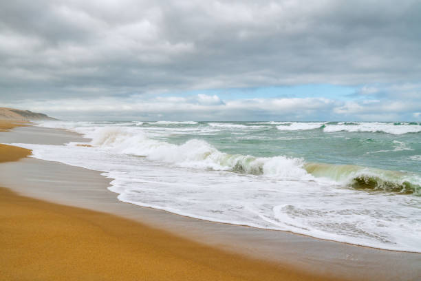 istock Stormy ocean and cloudy sky. Tranquil scene, empty beach, vacation, relaxation concept. 1251225440