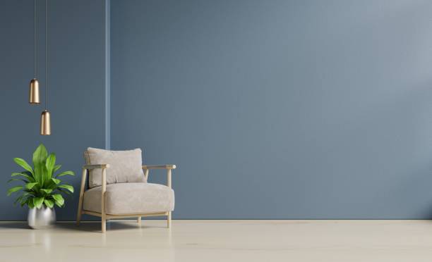 istock The interior has a armchair on empty dark blue wall background. 1251226871