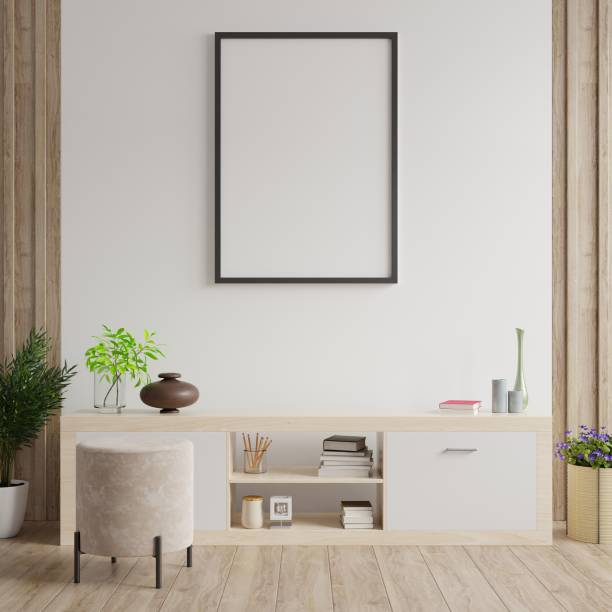 istock Mock up poster frame on cabinet in interior. 1251226872