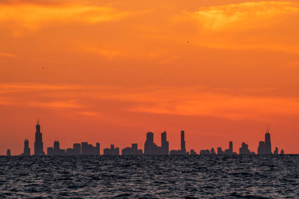 istock Chicago Skyline at Golden Hour From Afar 1251228818