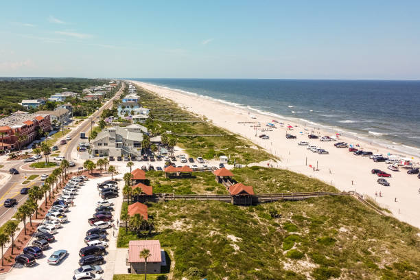 Aerial View of Florida Public Beach stock photo
