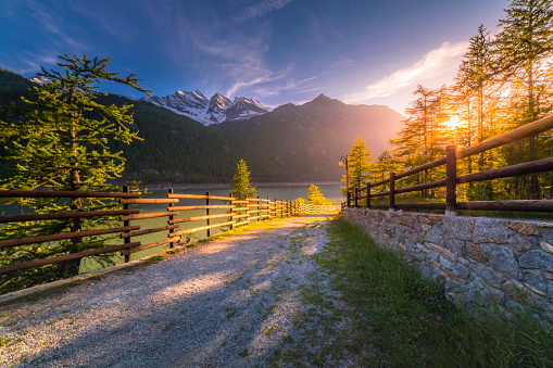 Mountain country Road above Ceresole lake – Dolomites, Gran Paradiso, graian alps – Italy