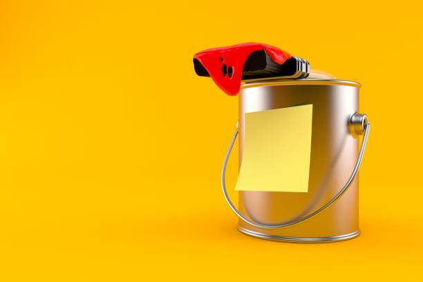 istock Paint can with blank yellow sticker 1251244154