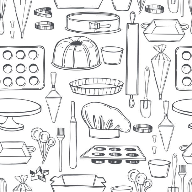手描きのベーカリー用品。ベクトルパターン - baking computer icon symbol cooking点のイラスト素材／クリップアート素材／マンガ素材／アイコン素材