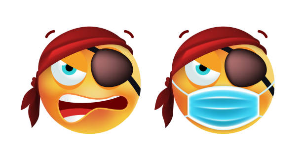 istock Cute Pirate Emoticon with Mask on White Background . Isolated Vector Illustration 1251247837