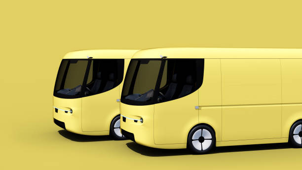 istock yellow electric self-driving van for branding 1251248045