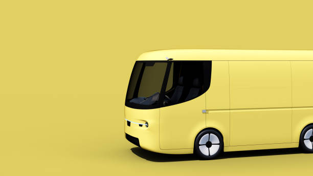 istock yellow electric self-driving van for branding 1251248049