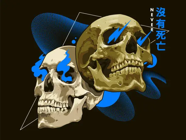 Vector illustration of Mixed Art of Skulls with Abstract Shapes