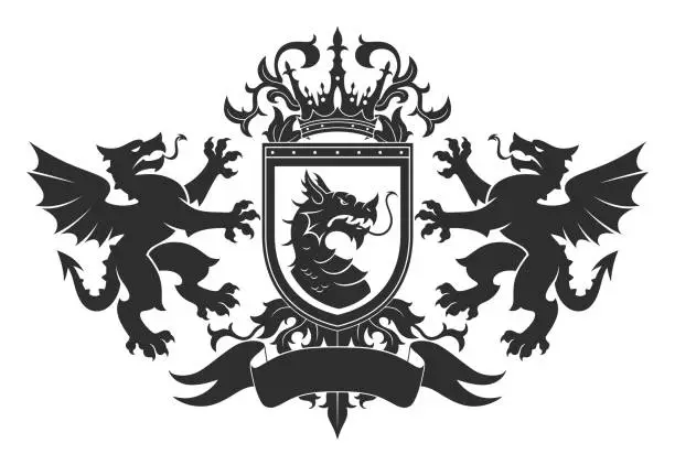 Vector illustration of Coat of arms with dragons