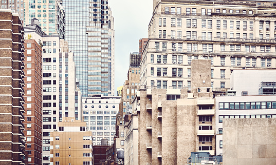 New York City architecture, color toning applied, USA.