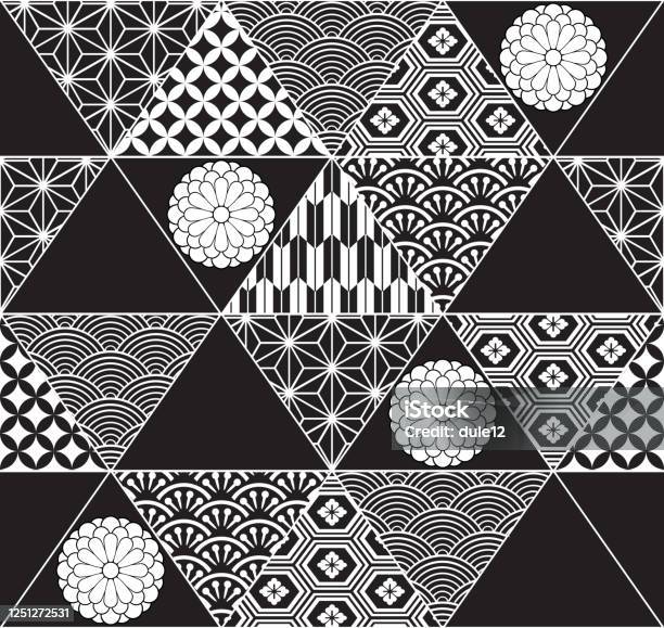 Japanese Collage Patterns Japanese Modern Pattern Collage Black And White Decorative Triangle ...