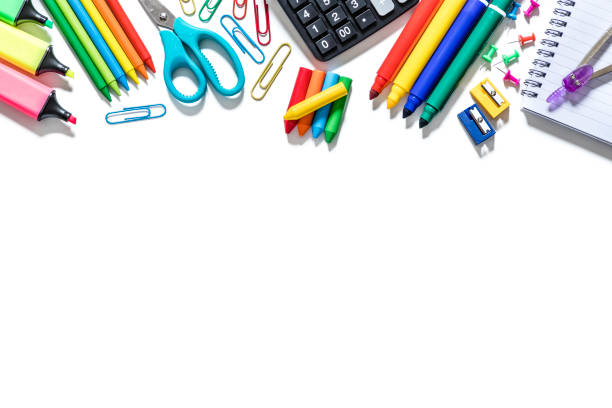 istock Multicolored school supplies on a frame shape with copy space on white background 1251272970