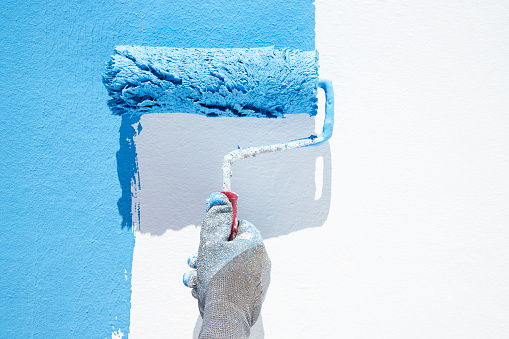 Painting a wall in blue