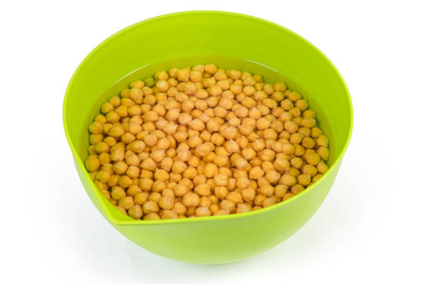 Raw chickpea isolated on white background top view flat lay stack. Natural food, raw food