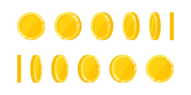白い背景に分離されたスピン金貨。 - different angles点のイラスト素材／クリップアート素材／マンガ素材／アイコン素材