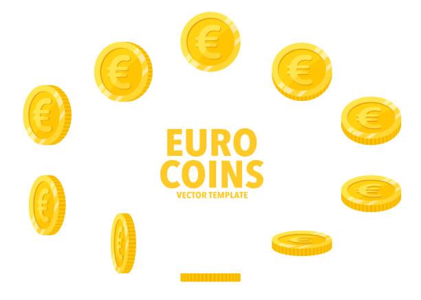 znak euro złote monety izolowane na białym tle. - european union coin illustrations stock illustrations
