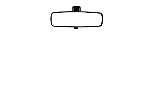 closeup isolated car rear view mirror on white background