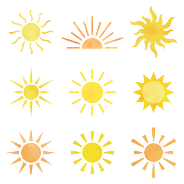 set of sun icons, watercolor style The file is vector eps 10 illustration. sun painting stock illustrations