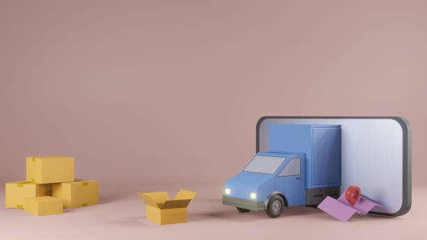 istock Online delivery service app concept, Delivery van and mobile phone with map. 3D rendering 1251280645