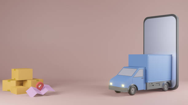 istock Online delivery service app concept, Delivery van and mobile phone with map. 3d 1251280782