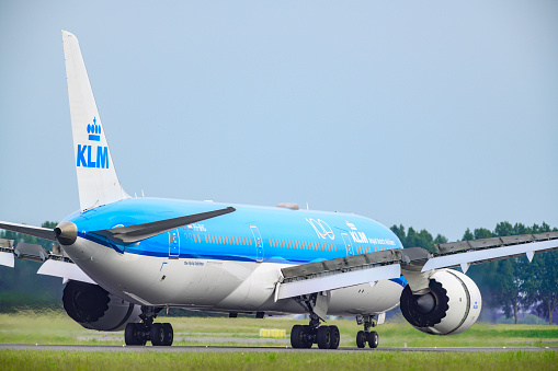 Sydney, Australia - Nov 26, 2019: Korean Air Airbus A380-800 plane docked with jetway at Sydneys Kingsford-Smith International Airport. Ground crew loading cargo in preparation for pending flight.